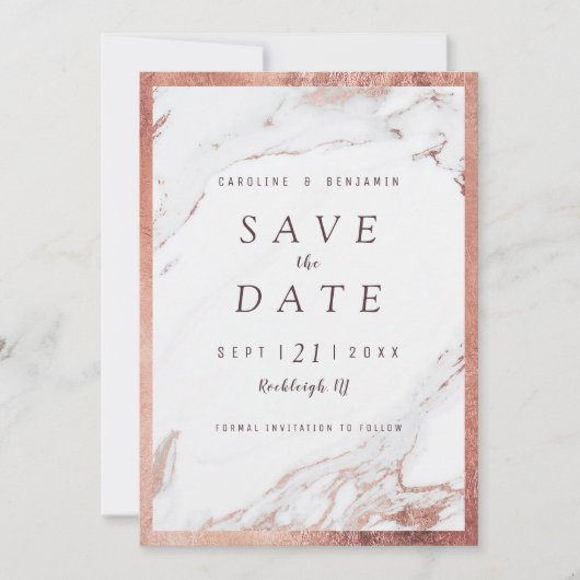 Nep roze gouden marmeren luxe moderne bewaar de da save the date (Voorkant)