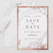 Nep roze gouden marmeren luxe moderne bewaar de da save the date (Voorkant / Achterkant)