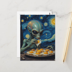 Nep Van Gogh Blauwe Alien Eet Gebakken Eieren  Briefkaart