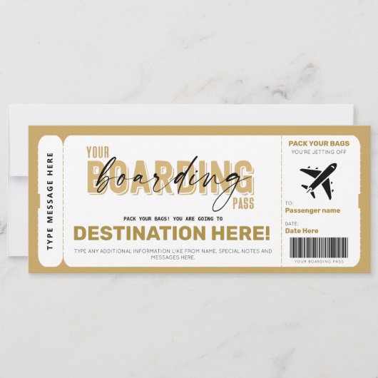 Nep vliegtuig cadeaubestel boarding pass voucher kaart (Voorkant)