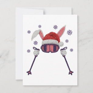 Nep wol skiën konijn met kerstmuts winter humor notitiekaartje