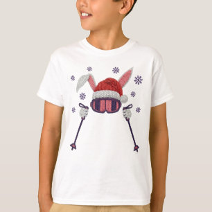 Nep wol skiën konijn met kerstmuts winter humor t-shirt