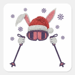 Nep wol skiën konijn met kerstmuts winter humor vierkante sticker