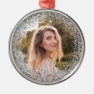 Nep Zilver Glitter Foto Metalen Ornament