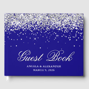 Nep Zilver Glitter Indigo Blauwe Huwelijk Gastenboek