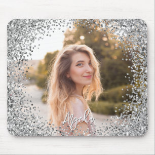 Nep Zilver Glitter Ronde Rand Foto Muismat