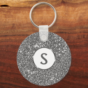 Nep Zilver Glitter Textuur Uiterlijk & Op Maat Gem Sleutelhanger