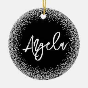 Nep Zilver Glitter Zwart Foto Keramisch Ornament