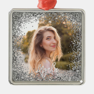 Nep Zilveren Glitter Foto Metalen Ornament