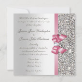 Nep Zilveren Pailletten Roze Strik Bruiloft Kaart (Achterkant)