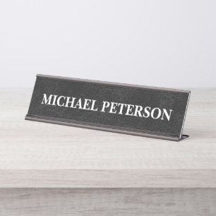 Nep zwart leer gepersonaliseerd bureau naambordje