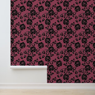 Nep Zwarte Kant met Rozen Behang Kies Kleur