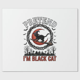 Nep Zwarte Kat Halloween Heksenhoed Rode Maan_1 Cadeaupapier