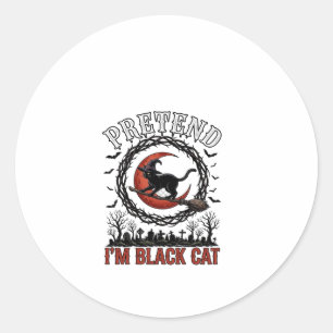 Nep Zwarte Kat Halloween Heksenhoed Rode Maan_1 Ronde Sticker