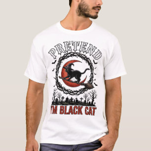 Nep Zwarte Kat Halloween Heksenhoed Rode Maan_1 T-shirt