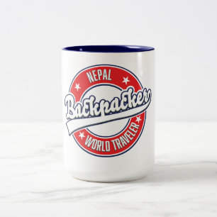 Nepal backpacker wereld retro logo tweekleurige koffiemok