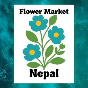 Nepal Bloemenmarkt Turquoise Bloesem & Groene Blad Briefkaart