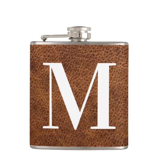 Nepal Bruin Leer Modern Monogram Heupfles (Voorkant)
