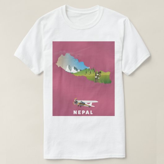 Nepal geïllustreerde kaart poster t-shirt (Design voorkant)