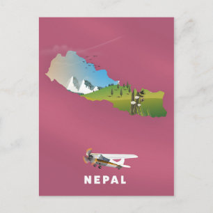 Nepal geïllustreerde kaartposter briefkaart