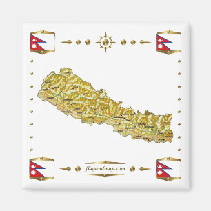 Nepal Map + Flags Magnet Magneet