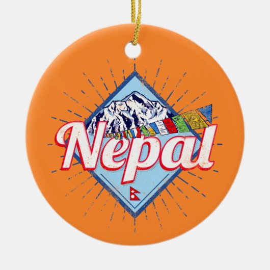 Nepal met  feestdag in de bergen Retro Keramisch Ornament (Voorkant)