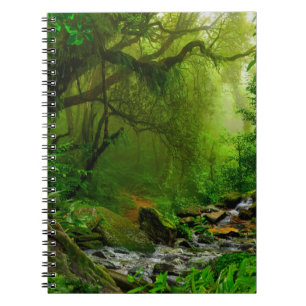Nepal oerwoud met riverjungle, bos, grond, rivier, notitieboek