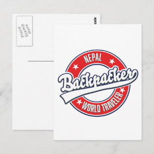 Nepal rugzakker wereldreiziger retro logo briefkaart