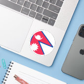 Nepalese Vlag Ronde Sticker (Laptop met iPhone)