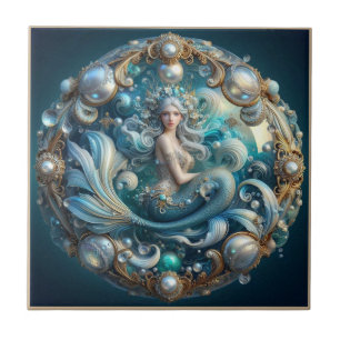 Nepaleze edelstenen Zeemeermin   Art Nouveau 3D-ef Tegeltje
