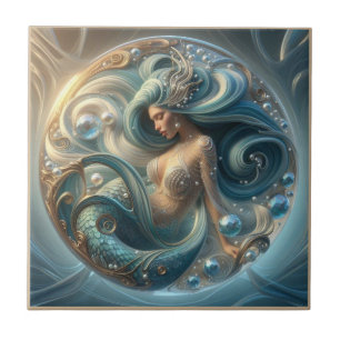 Nepaleze edelstenen Zeemeermin   Art Nouveau 3D-ef Tegeltje