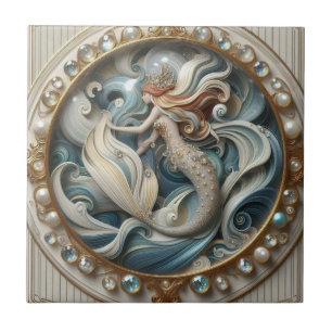 Nepaleze edelstenen Zeemeermin   Art Nouveau 3D-ef Tegeltje