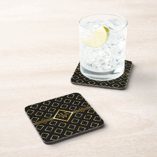 NEPER Gouden Geometrisch Patroon met Monogram op Z Bier Onderzetter