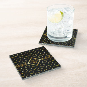 NEPER Gouden Geometrisch Patroon met Monogram op Z Glazen Onderzetter