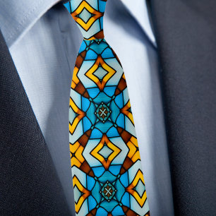 Nepgebruikte Glas Gouden en Blauwe Halsdoek Stropdas