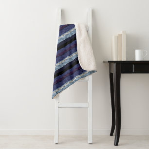 Nepgenaaid Streeppatroon Paars Blauw Wit Sherpa Deken