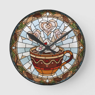Nepglasschilderkunst Koffie Wandklok Ronde Klok