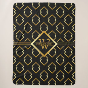 Nepgoud As-monogram – Zwart en goud - Groot Sherpa Deken
