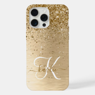 Nepgoud geborsteld metaal glinsterend monogram naa iPhone 15 pro max hoesje