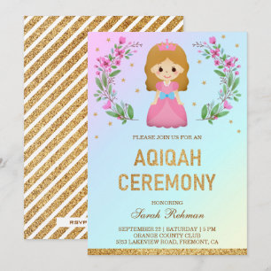 Nepgoud Glitter Mooie Roze Prinses Aqiqah Kaart