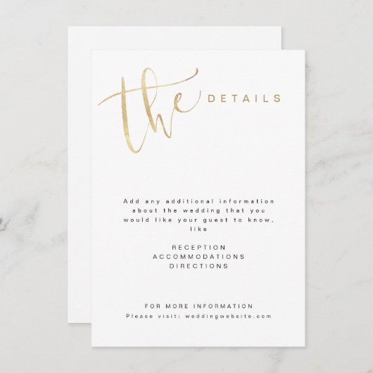 Nepgoud Moderne Eenvoudige Script Huwelijksdetails Informatiekaartje (Voorkant / Achterkant)