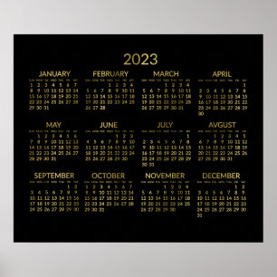 Nepgouden en zwarte jaarlijkse kalender 2023 poste poster