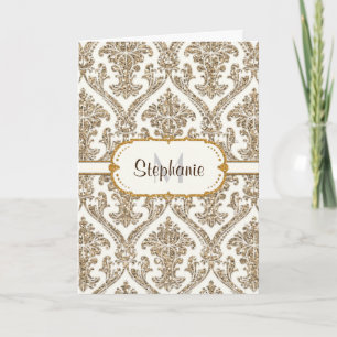 Nepgouden glinster damast bloemenpatroon briefpapi bedankkaart