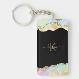 Nepgouden glitter & pastel golven bling sleutelhanger