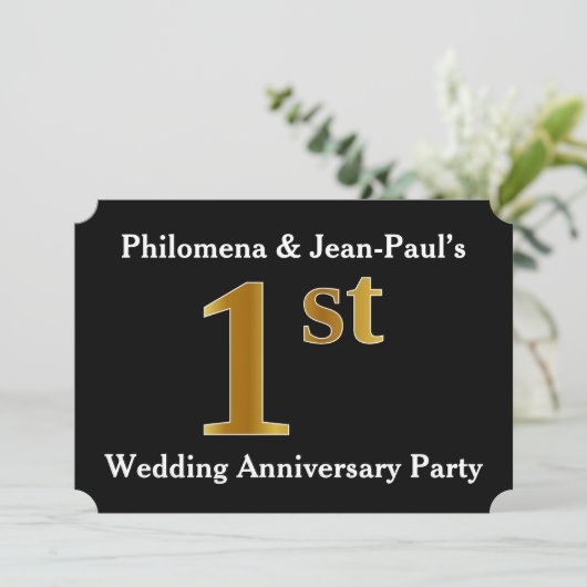 Nepgouden uitzicht 1e huwelijksverjaardagsfeest kaart (Staand voorkant)