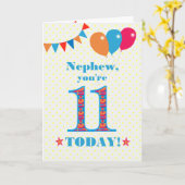 Nephew 11e Anniversaire Carte Ballons Bunting (Fleur jaune)