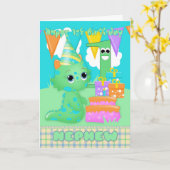 Nephew 1e verjaardag Schattige monstertje met cade Kaart (Gele Bloem)