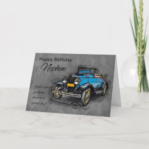Nephew,  blauwe auto op Waterverf achtergrond Kaart