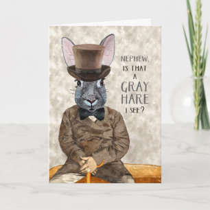 Nephew Funny Birthday Hipster Rabbit Gray Hare Kaart
