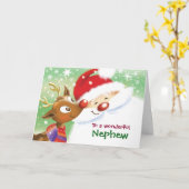 Nephew, Kerst, Schattige rendier & Kerstman Kaart (Gele Bloem)